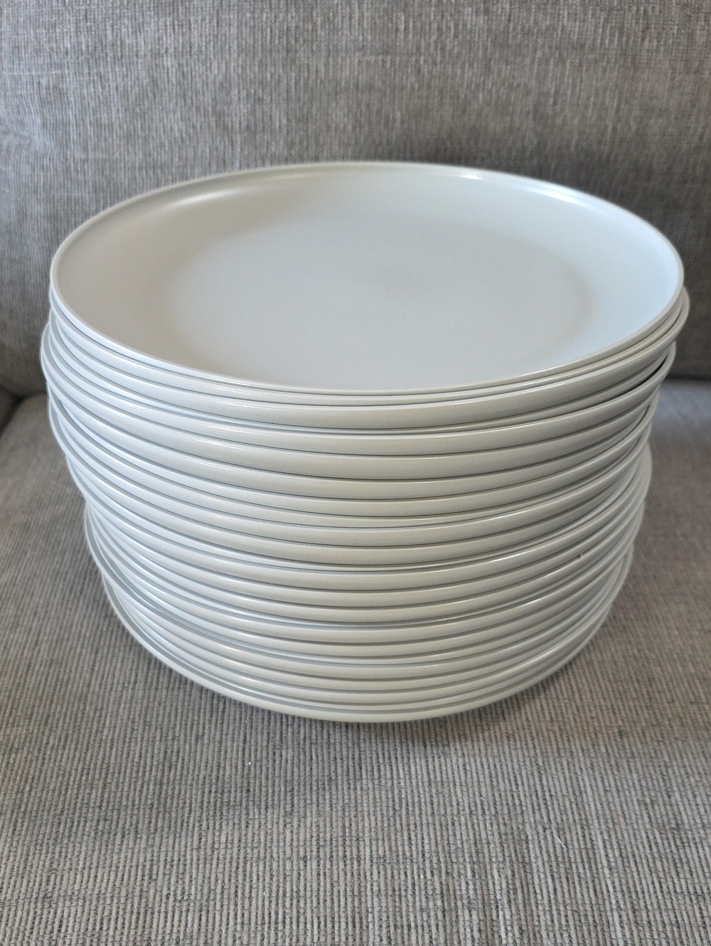 24 Light Gray Dinner Plates- Classic Stackable Set, New, Dishwasher Safe.